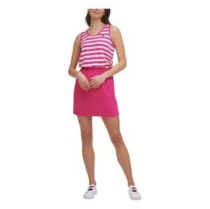 TOMMY HILFIGER SPORT Womens Pink Baby Terry Cinched Elastic Waist Short Dress L